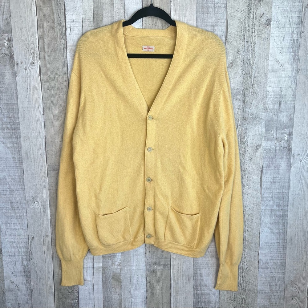 Vtg 50s 60s Ballantyne Cardigan Sweater 100% Cashmere Button Up Yellow Size 44